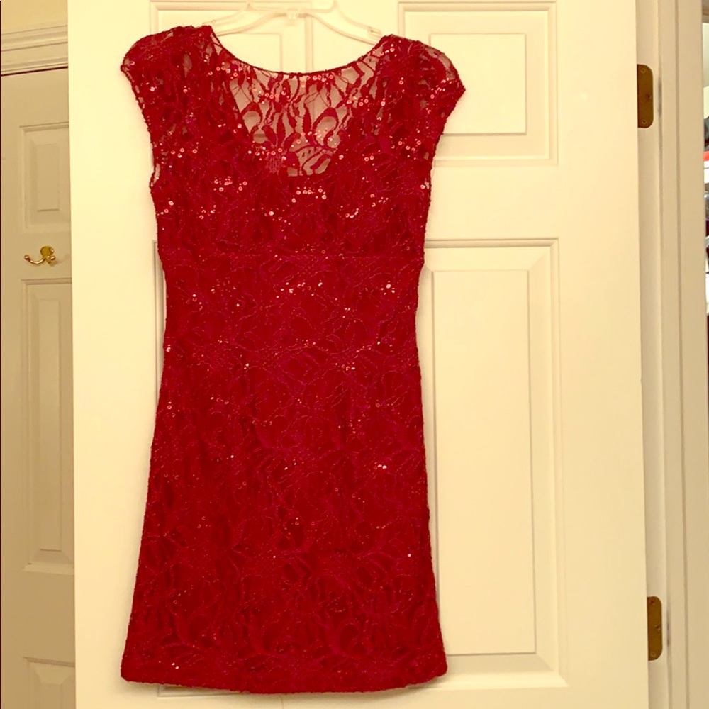 Red Lace Sequin Dress